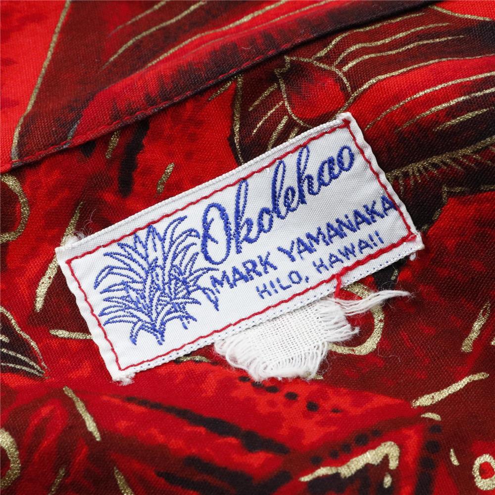 60s ヴィンテージ OKOLEHAO MARK YAMANAKA アロハシャツ コットンアロハ レッド L程 / ACORN Buy