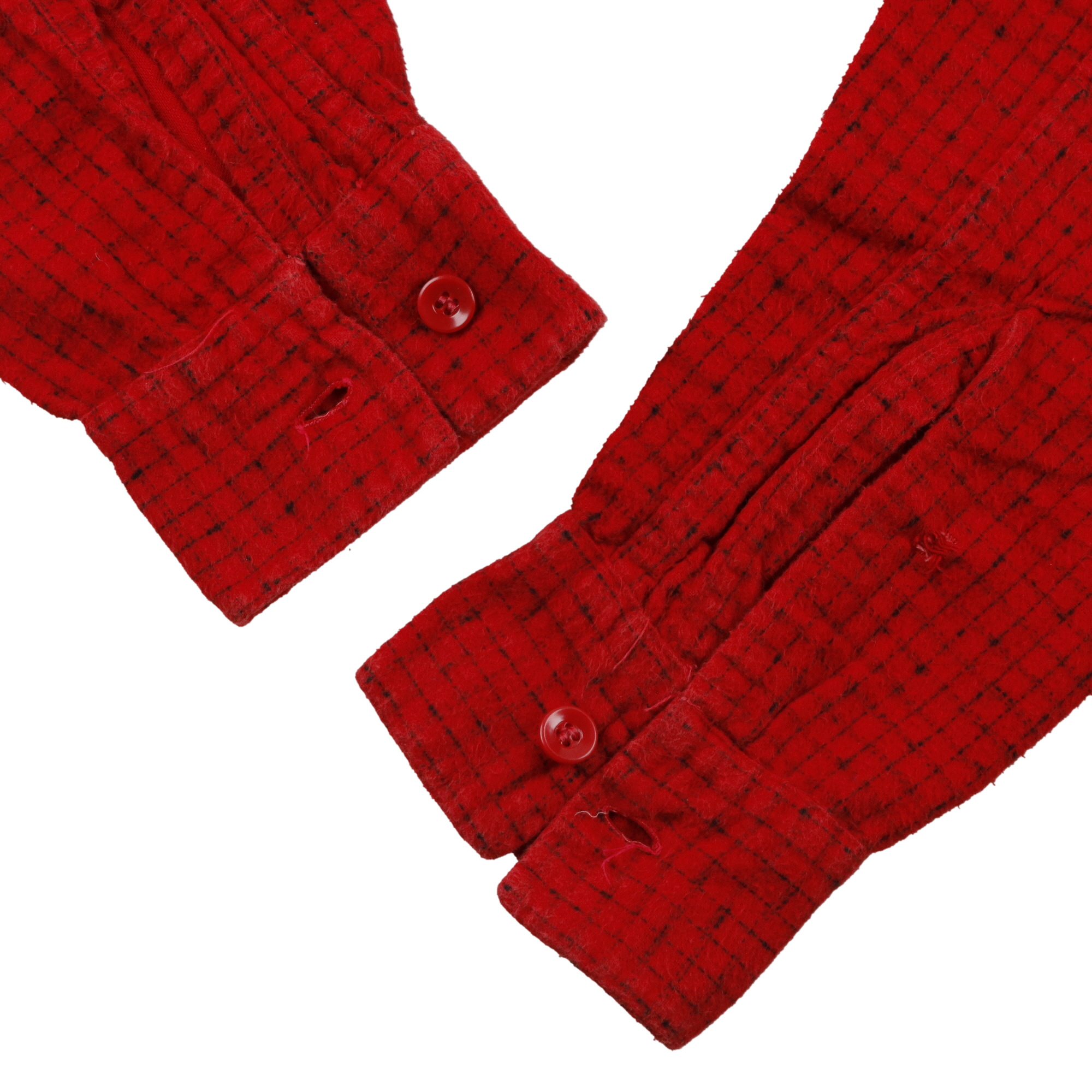 50s ヴィンテージ CAMPUS キャンパス オープンカラー プリントネルシャツ L/S 長袖 丸襟 袋襟 プリネル ネルシャツ チェック柄 赤 黒  レッド ブラック S