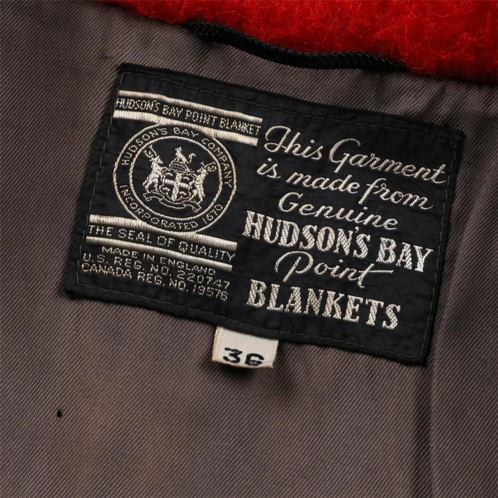 50s ヴィンテージ Hudsons Bay ハドソンベイ ウールブランケット コート 赤 黒 36