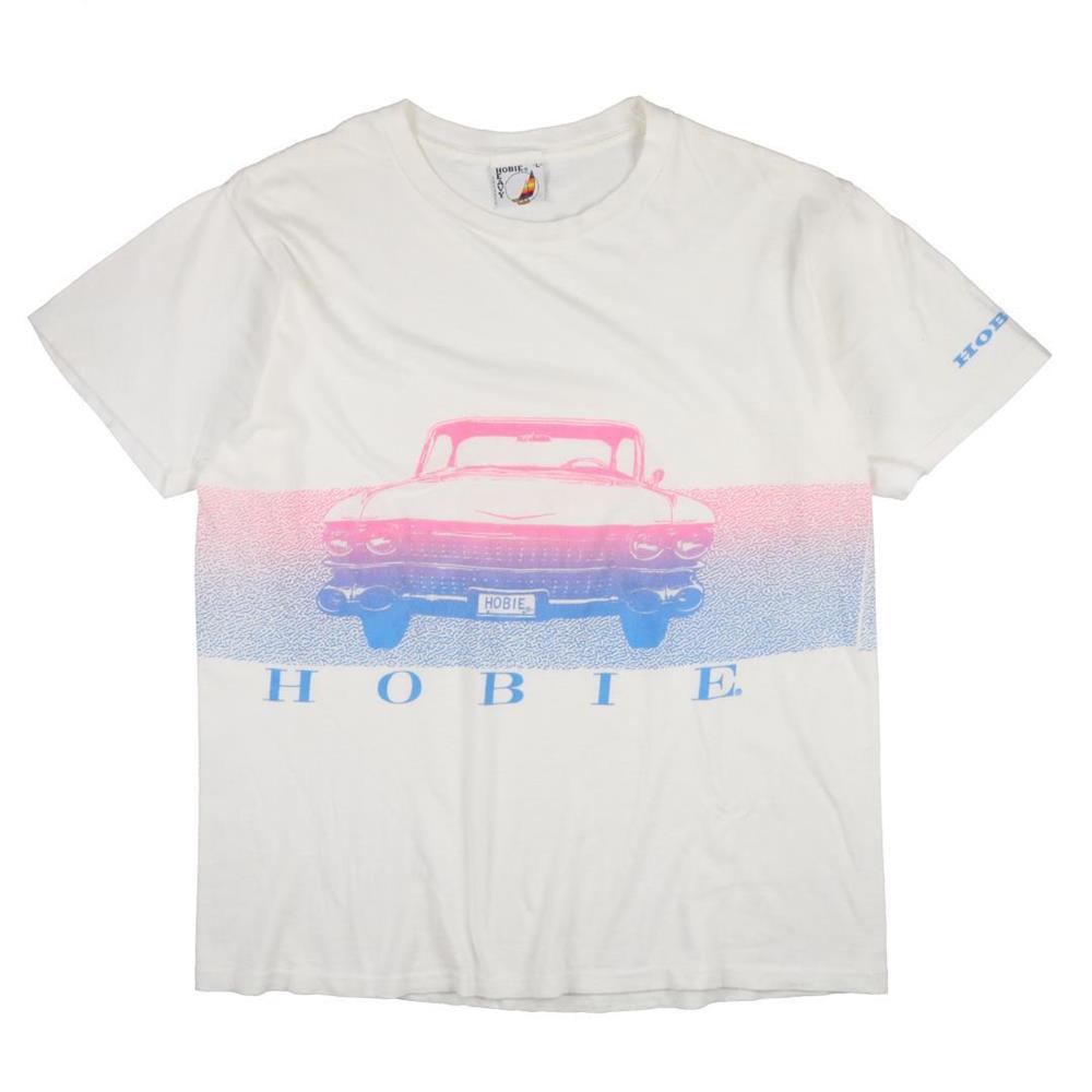 70s 80s ヴィンテージ HOBIE ホビー Tシャツ 巻きプリント 車 白 L