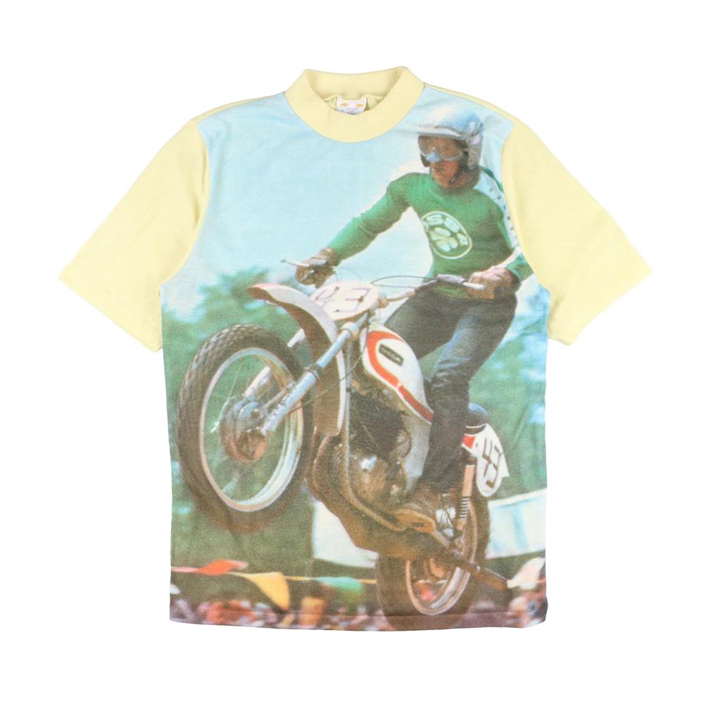70s ヴィンテージ California カリフォルニア モトクロス バイク フォト ピクチャー 転写 Tシャツ 薄黄色 レモンイエロー L