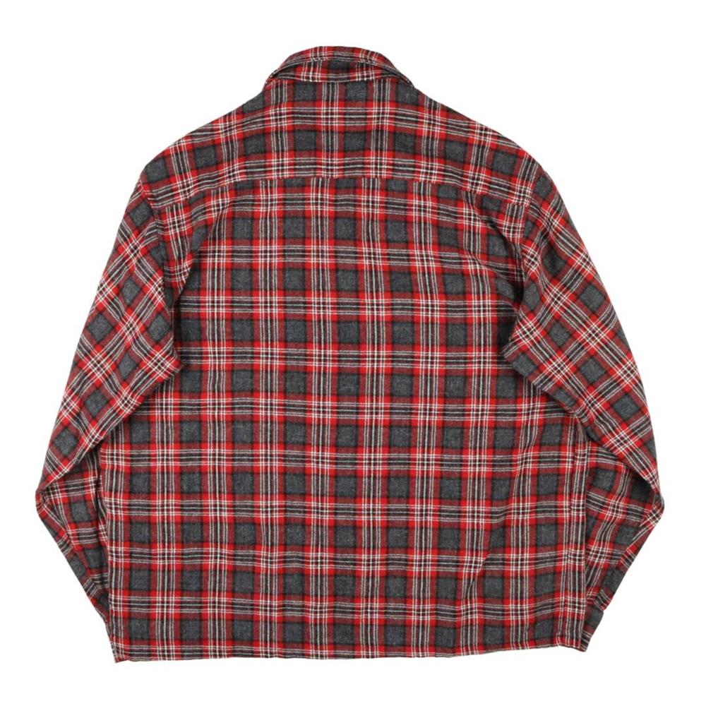 60s ヴィンテージ FOX KNAPP オープンカラー ウールシャツ チェック 赤黒 開襟 L