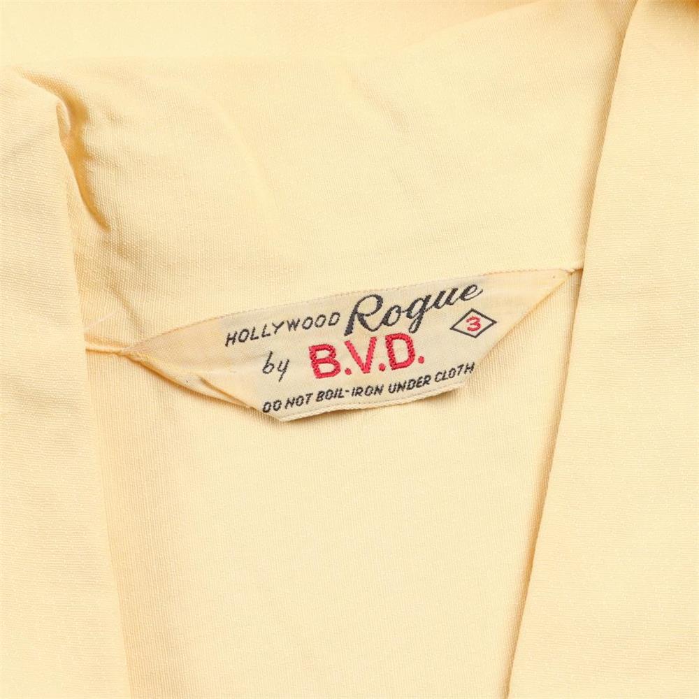 40s ヴィンテージ B.V.D. レーヨン L/S 長袖 プルオーバー シャツ 2ポケ 織り柄 切替 黄 イエロー L程