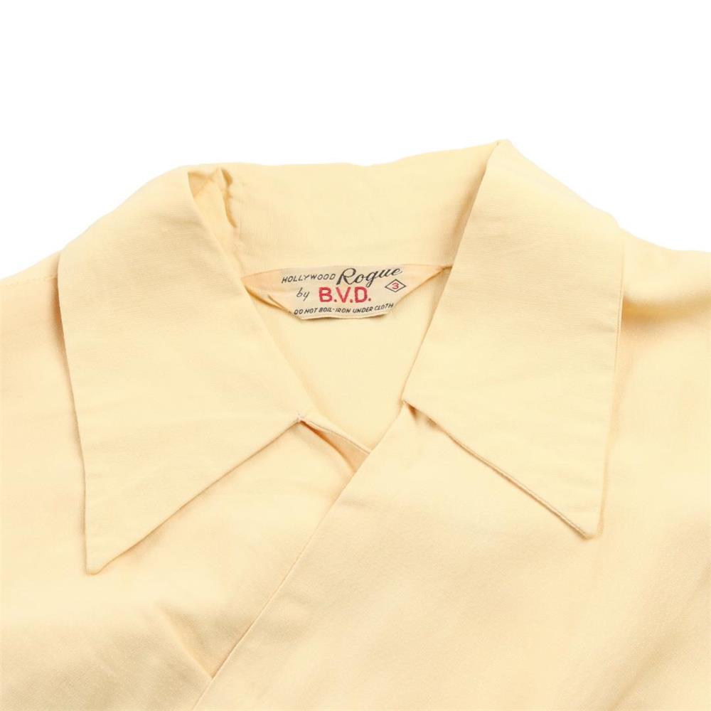 40s ヴィンテージ B.V.D. レーヨン L/S 長袖 プルオーバー シャツ 2ポケ 織り柄 切替 黄 イエロー L程