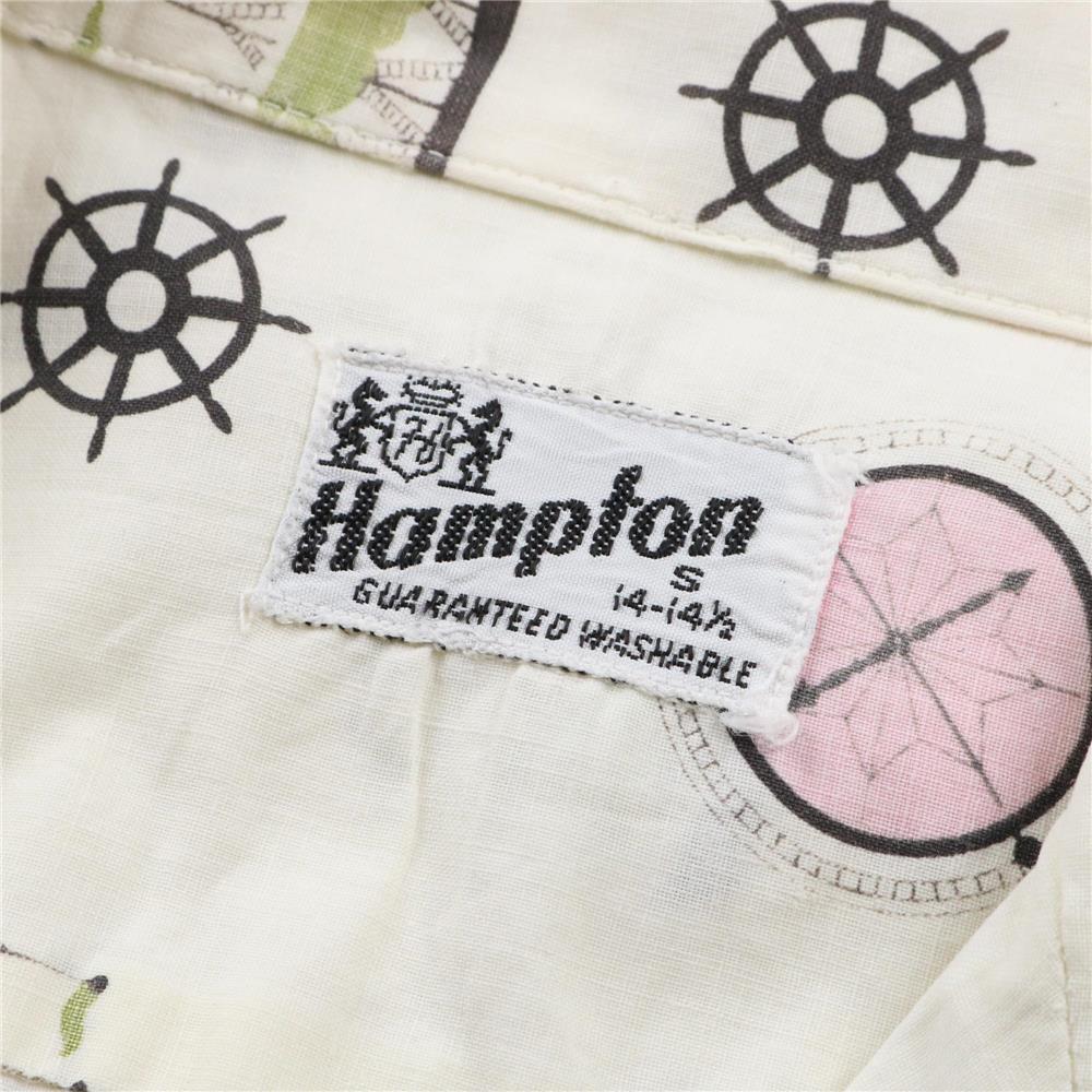 50s ヴィンテージ Hampton ハンプトン オープンカラー 半袖 コットンシャツ 総柄 S