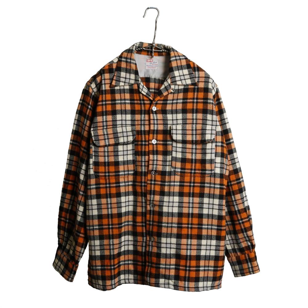 50s ヴィンテージ Levis リーバイス De Luxe SHIRT オープンカラー ウールシャツ オレンジチェック 15H