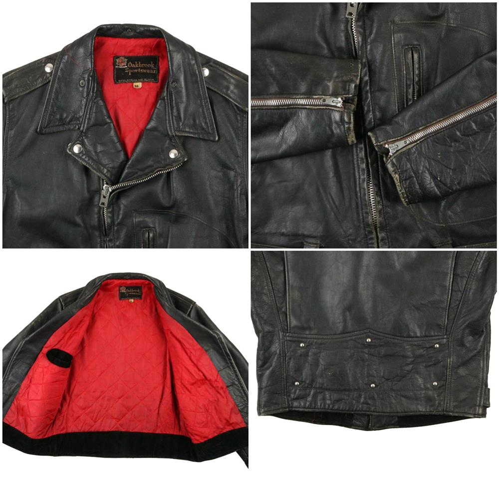 Oakbrook Sportswear/60-70s/ダブルライダースジャケット/38/レザー/黒 