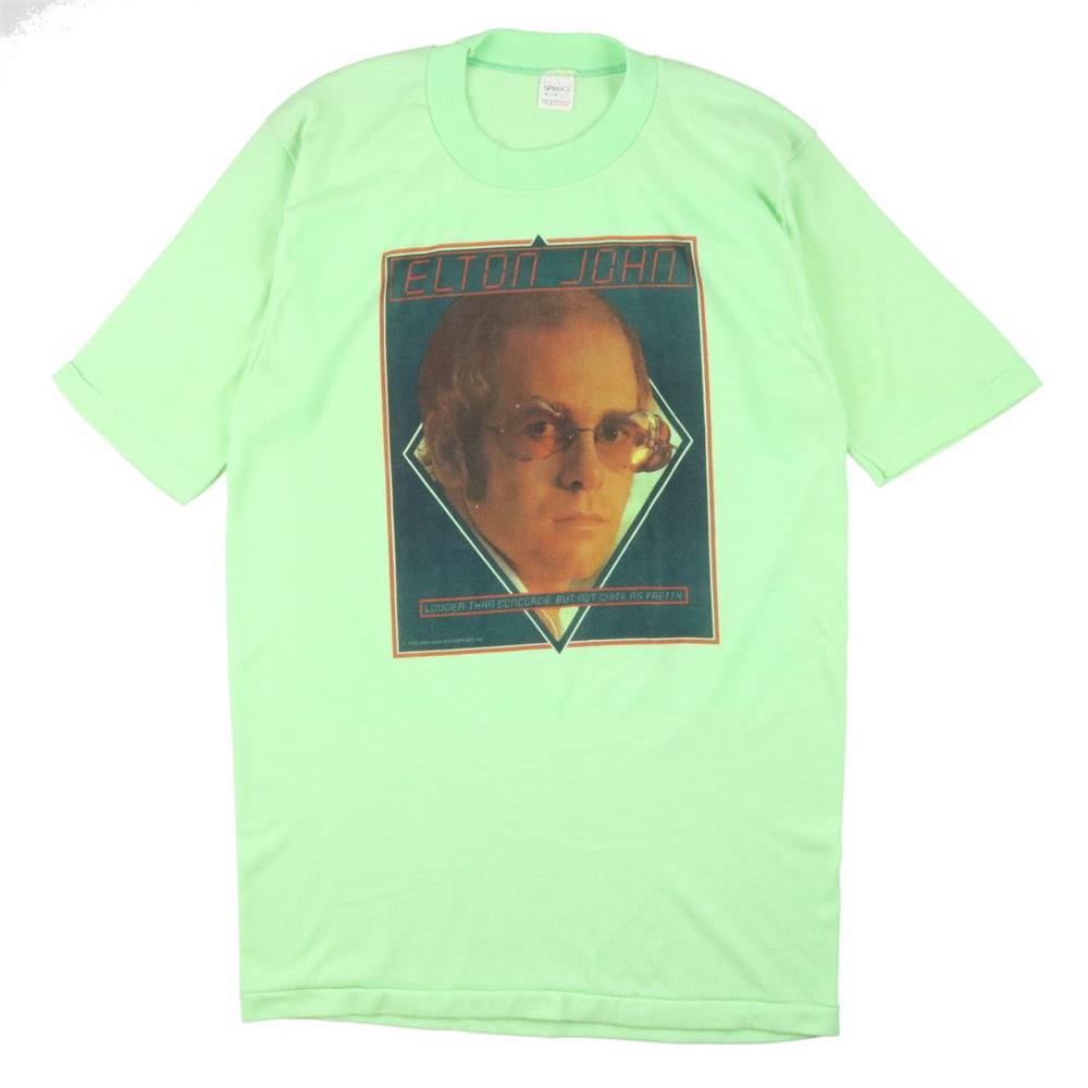 70s ヴィンテージ SPRUCE スプリュース ELTON JOHN エルトンジョン Tシャツ ライムグリーン M