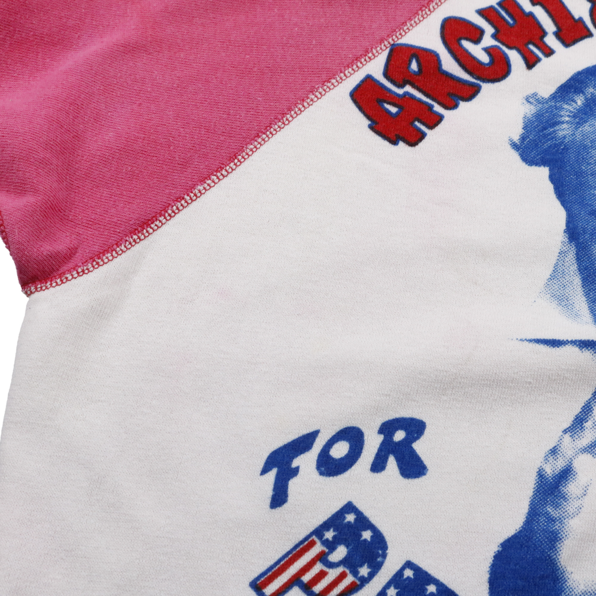 60s ヴィンテージ Archie Bunker アーチバンカー S/S 半袖 スウェット シャツ 染込みプリント 白 ホワイト 桃 ピンク ツートン  M程