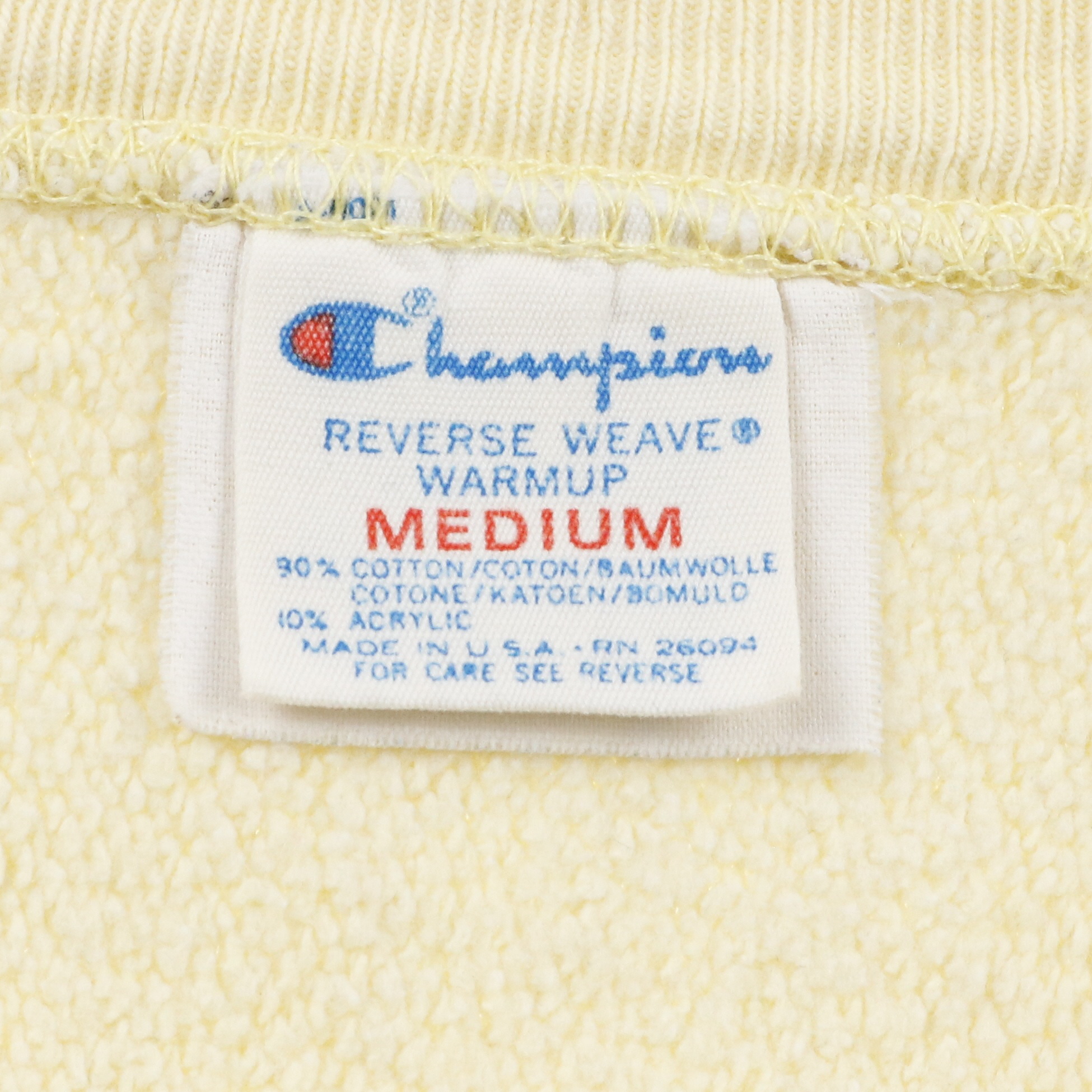 80s ヴィンテージ Champion チャンピオン リバースウィーブ スウェットシャツ 目付き トリコタグ 薄黄色 レモン M