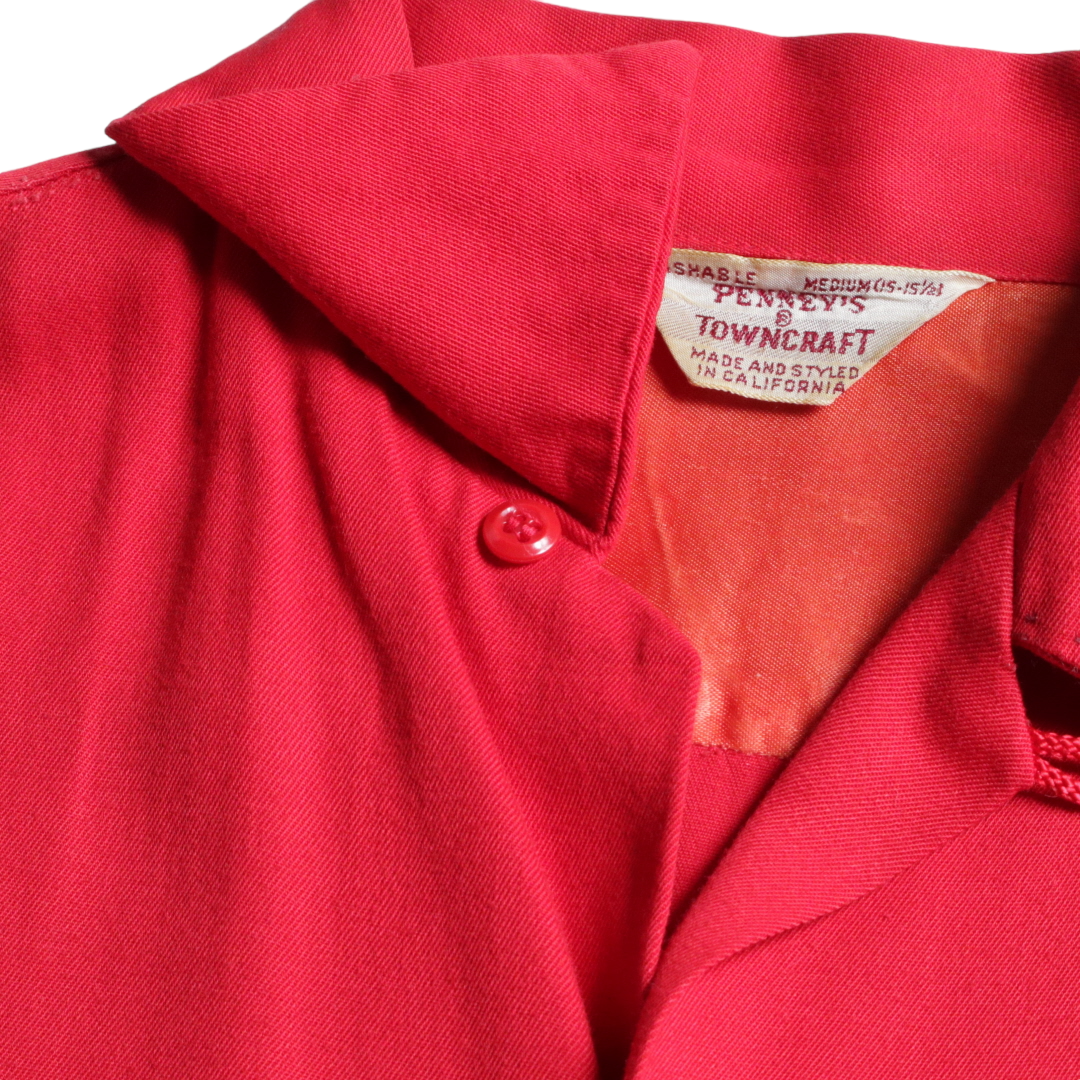 50s TOWNCRAFT タウンクラフト PENNY'S ペニーズ レーヨンギャバジン オープンカラーシャツ 袋襟 M 15-15H
