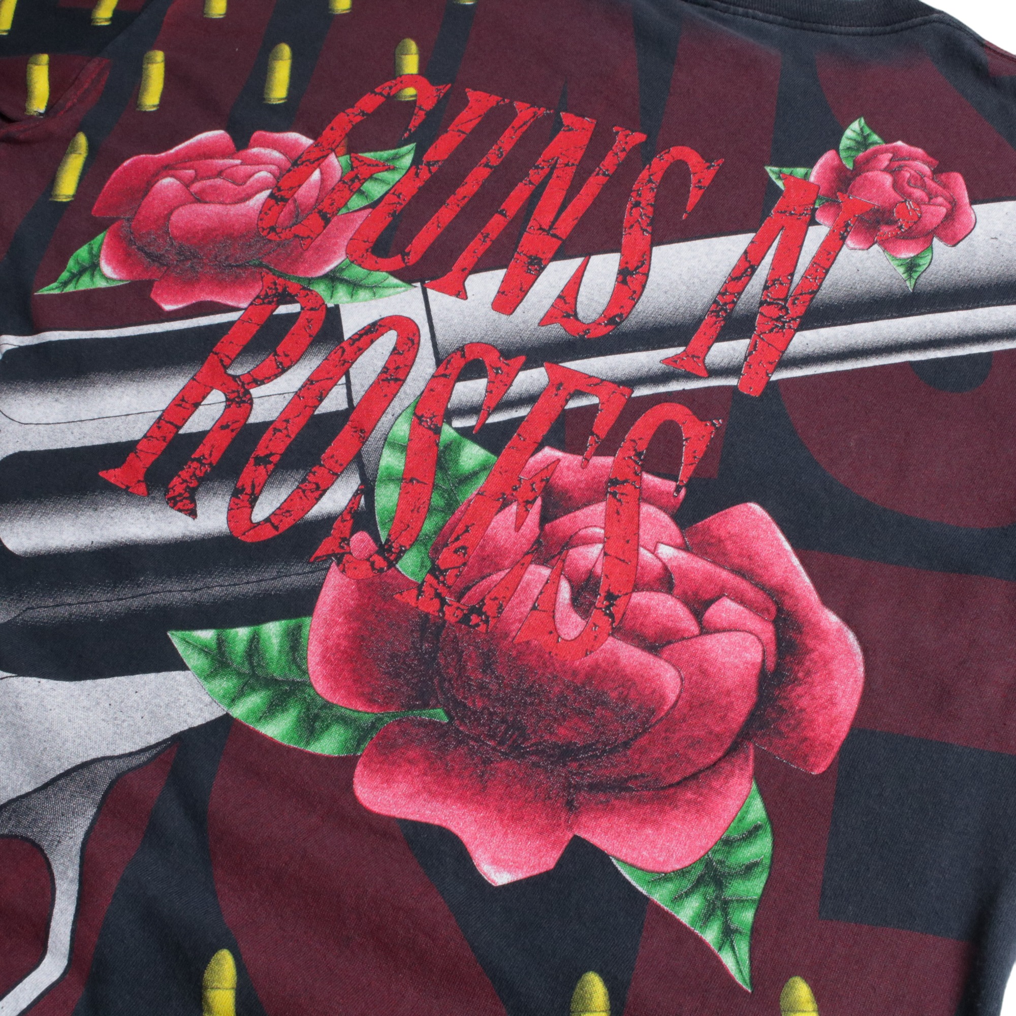 90s GUNS N' ROSES ガンズローゼス Tシャツ オーバープリント 総柄 BROCKUM XL