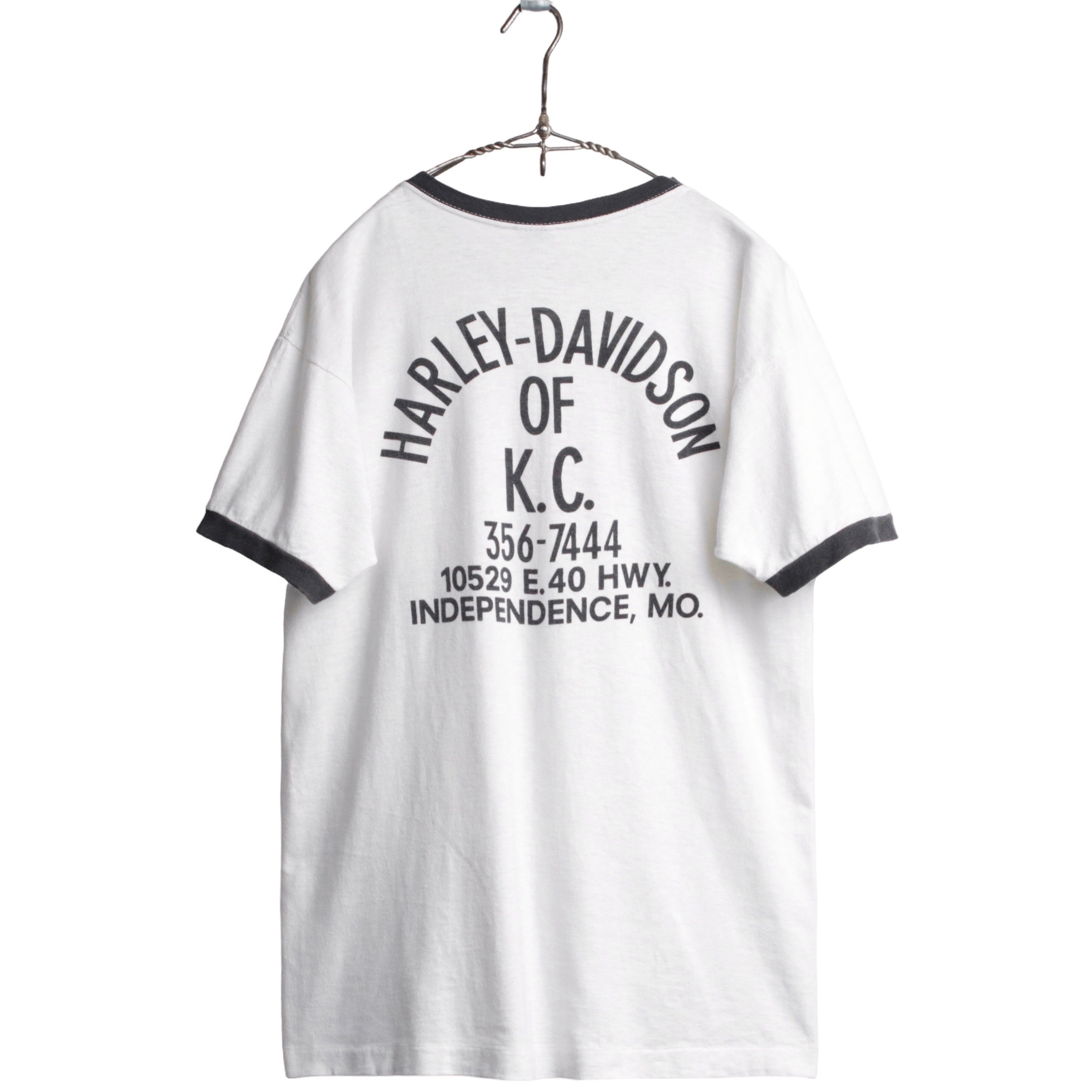 70s Champion チャンピオン Harley Davidson ハーレーダヴィッドソン リンガーTシャツ バータグ 染み込み両面プリント L