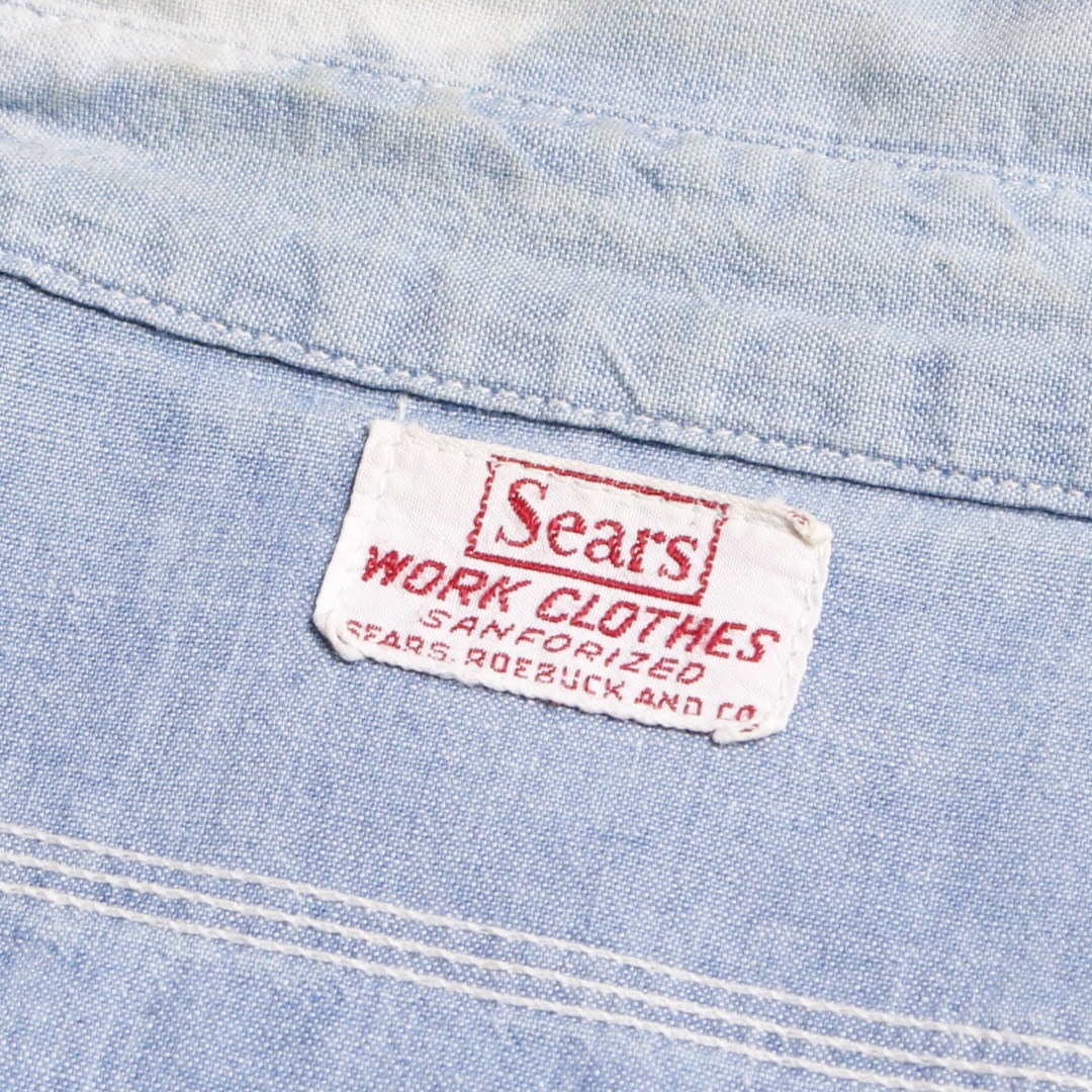 50s Sears シャンブレーシャツ マチ付き 襟ダブルステッチ XL程