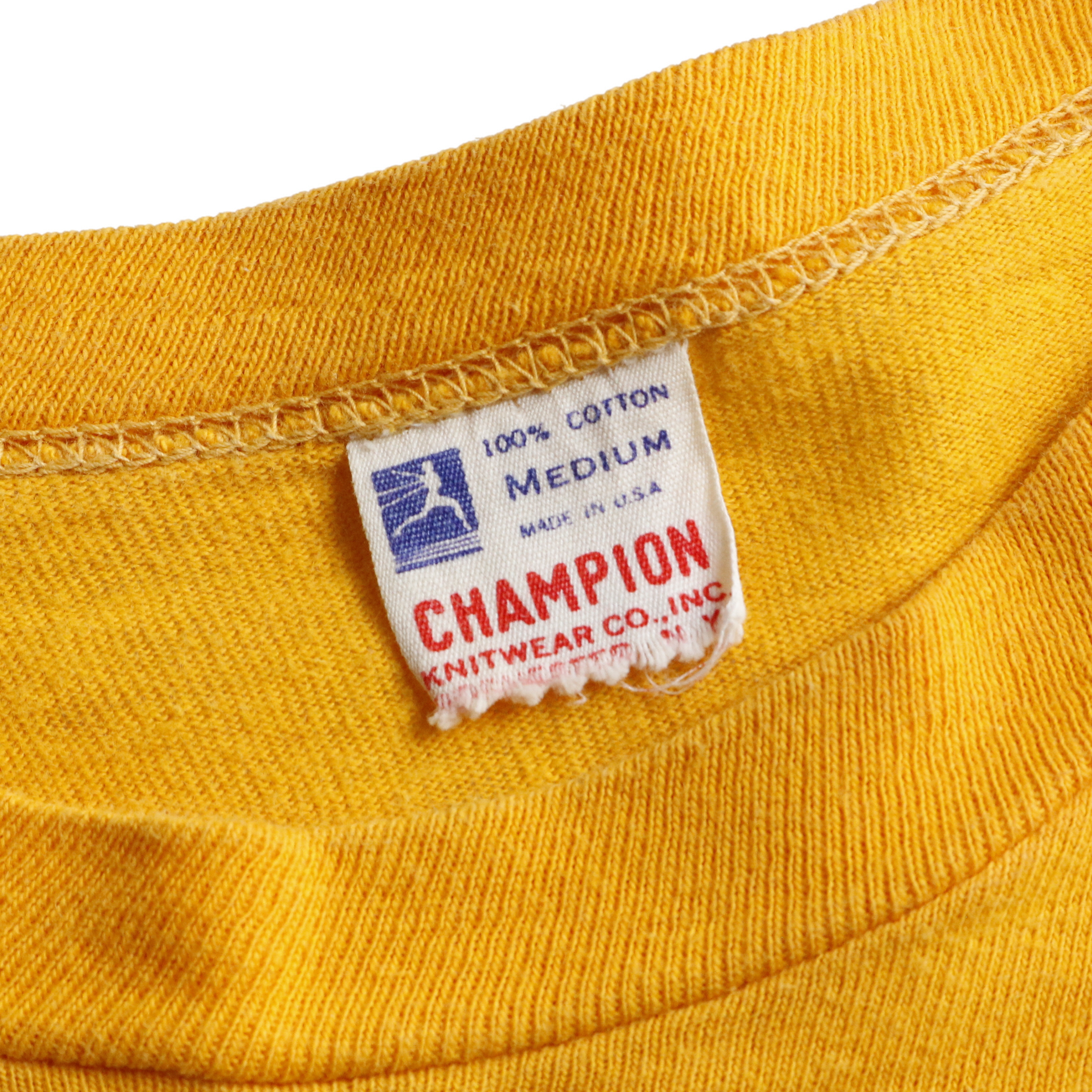 50s ヴィンテージ Champion チャンピオン カレッジ Tシャツ ランタグ フロッキー 4連プリント 黄 イエロー M