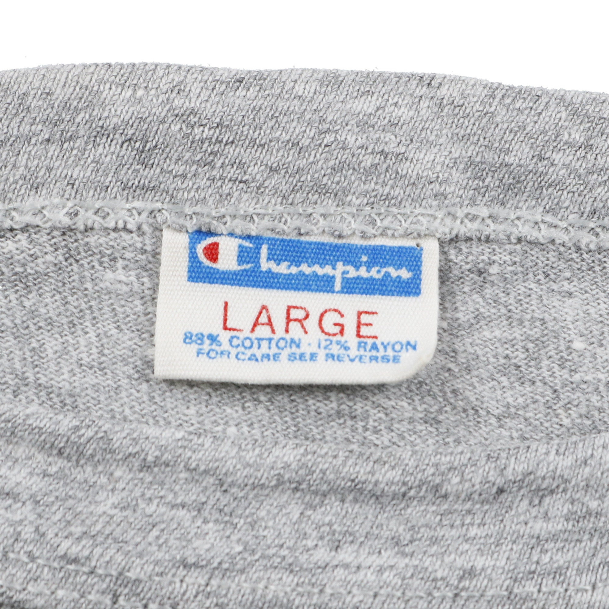 70s ヴィンテージ Champion チャンピオン 88/12 カレッジ Tシャツ 染み込みプリント バータグ グレー L