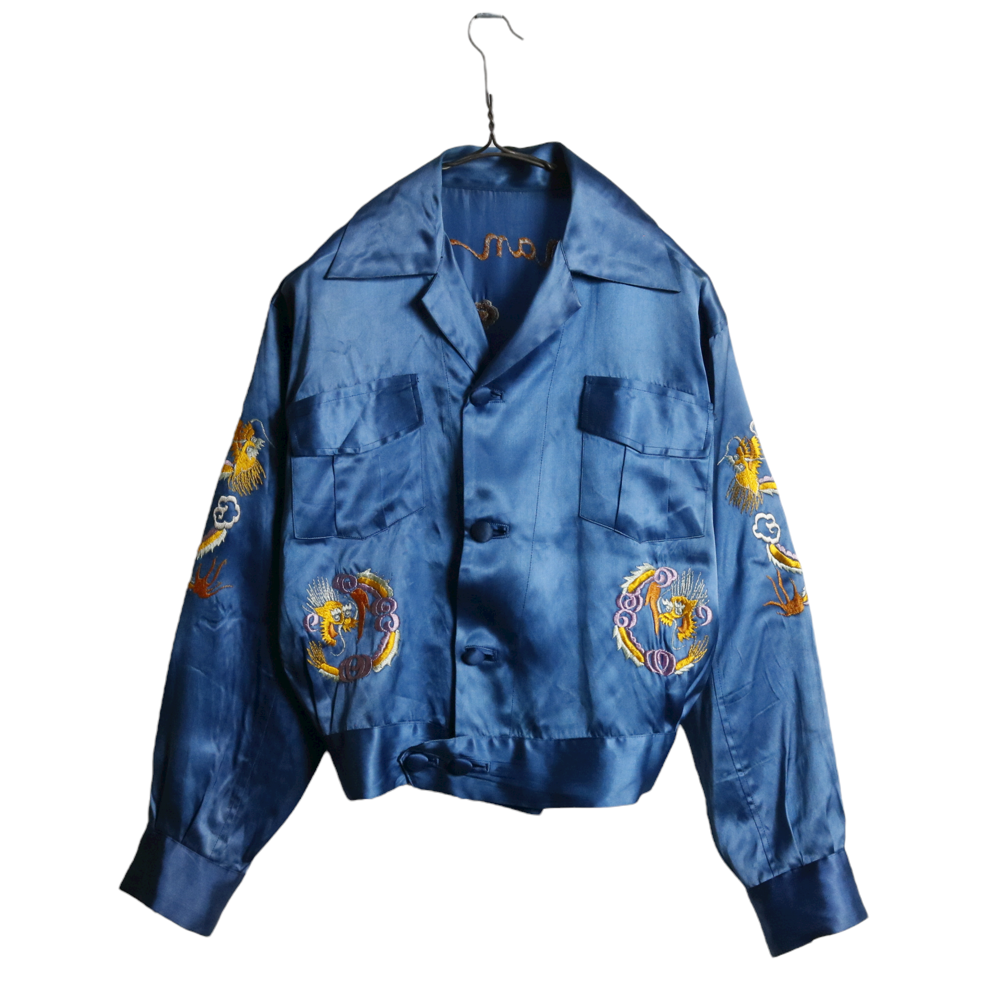 50s ヴィンテージ Japan スーベニアシャツ スカシャツ 刺繍 マップ 昇り龍 富士 M程