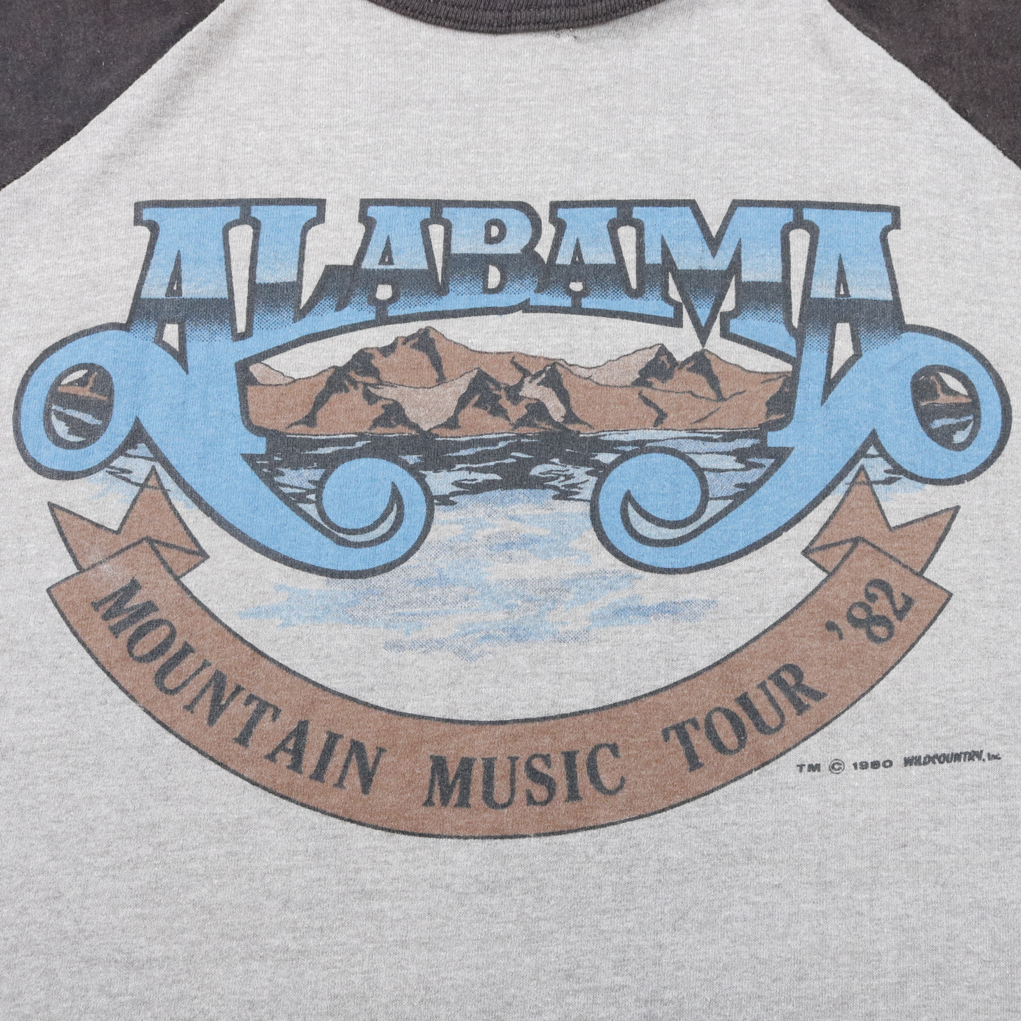 80s ヴィンテージ ALABAMA アラバマ バンドTシャツ ロック ラグラン 両面プリント 82年ツアー ブラック 黒 グレー S程