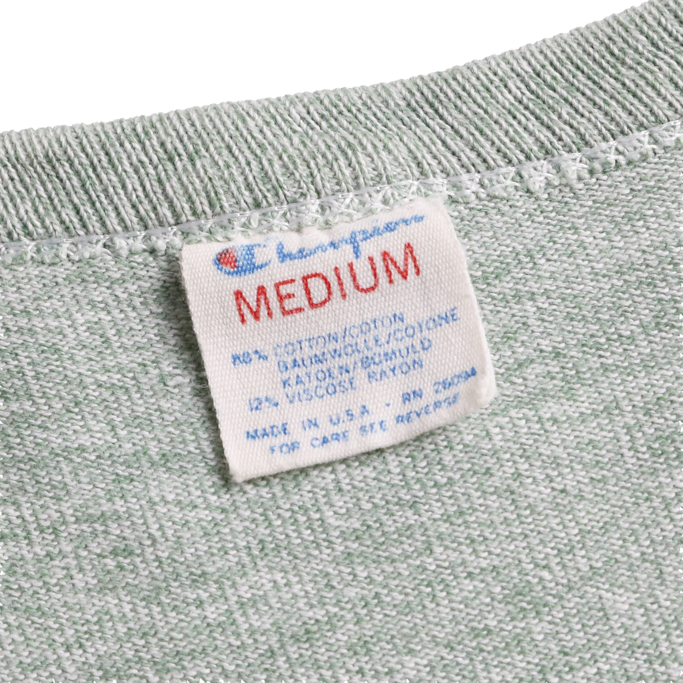 80s ヴィンテージ Champion チャンピオン 88/12 Tシャツ トリコタグ 緑杢 染込み 5連プリント M