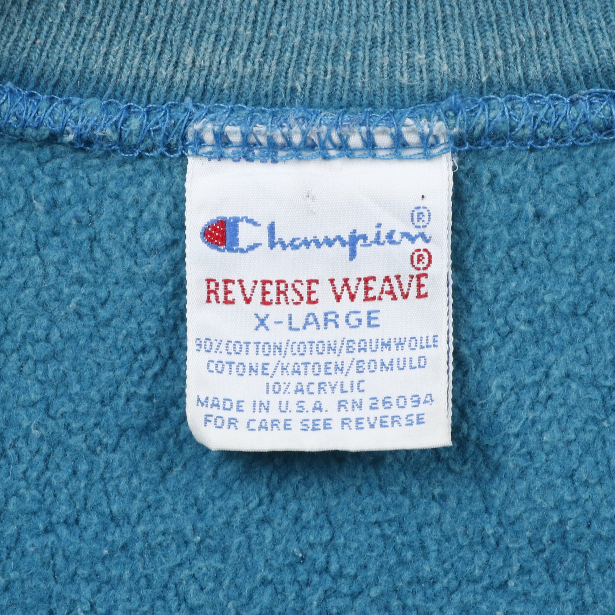 Champion vintage チャンピオン ヴィンテージ スウェット サイズ:M 90s 刺繍タグ 目付き リバースウィーブ スウェットシャツ USA製 ターコイズ系 トップス トレーナー アメカジ  シンプル【メンズ】