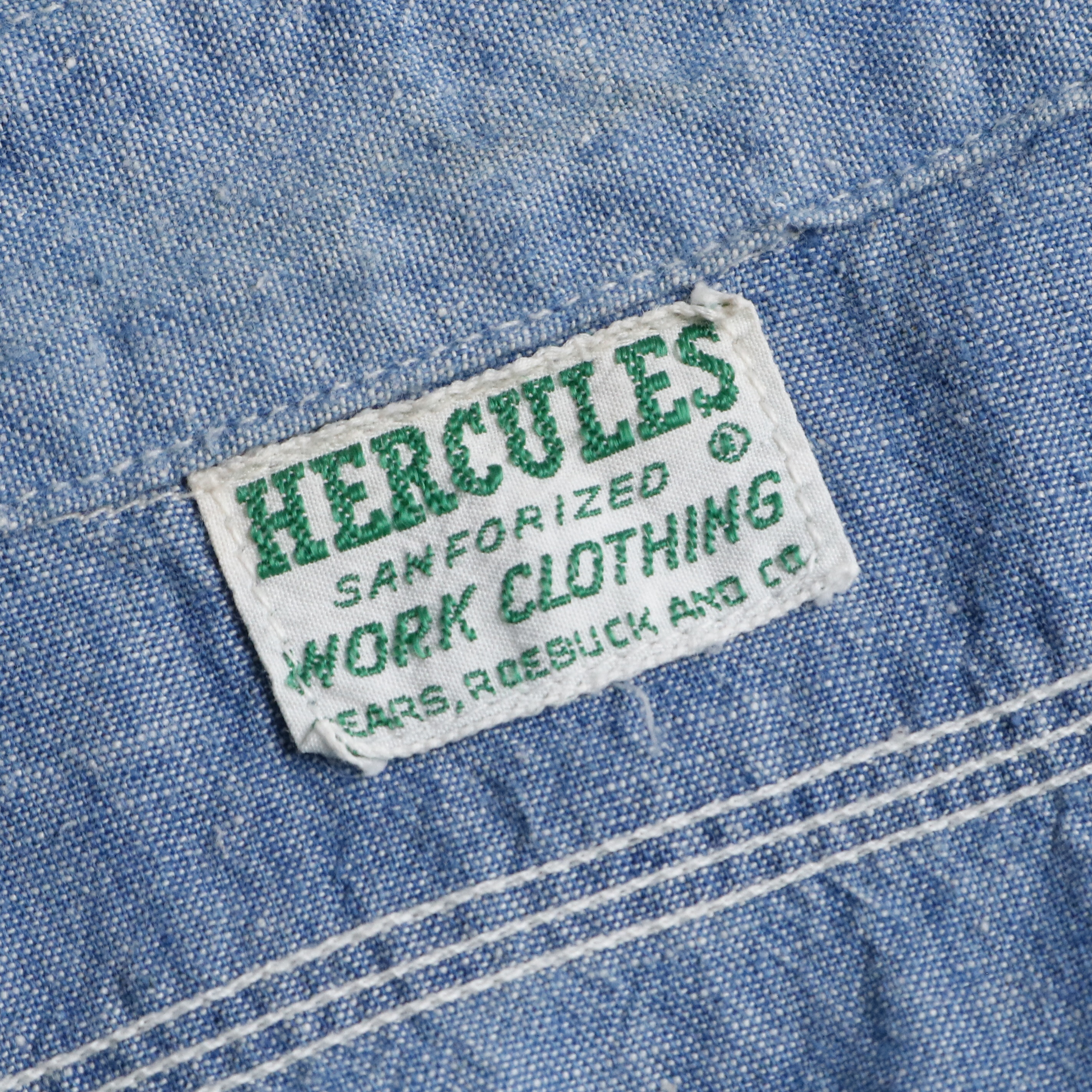 50s ヴィンテージ HERCULES S/S 半袖 シャンブレーシャツ マチ付き 15H程