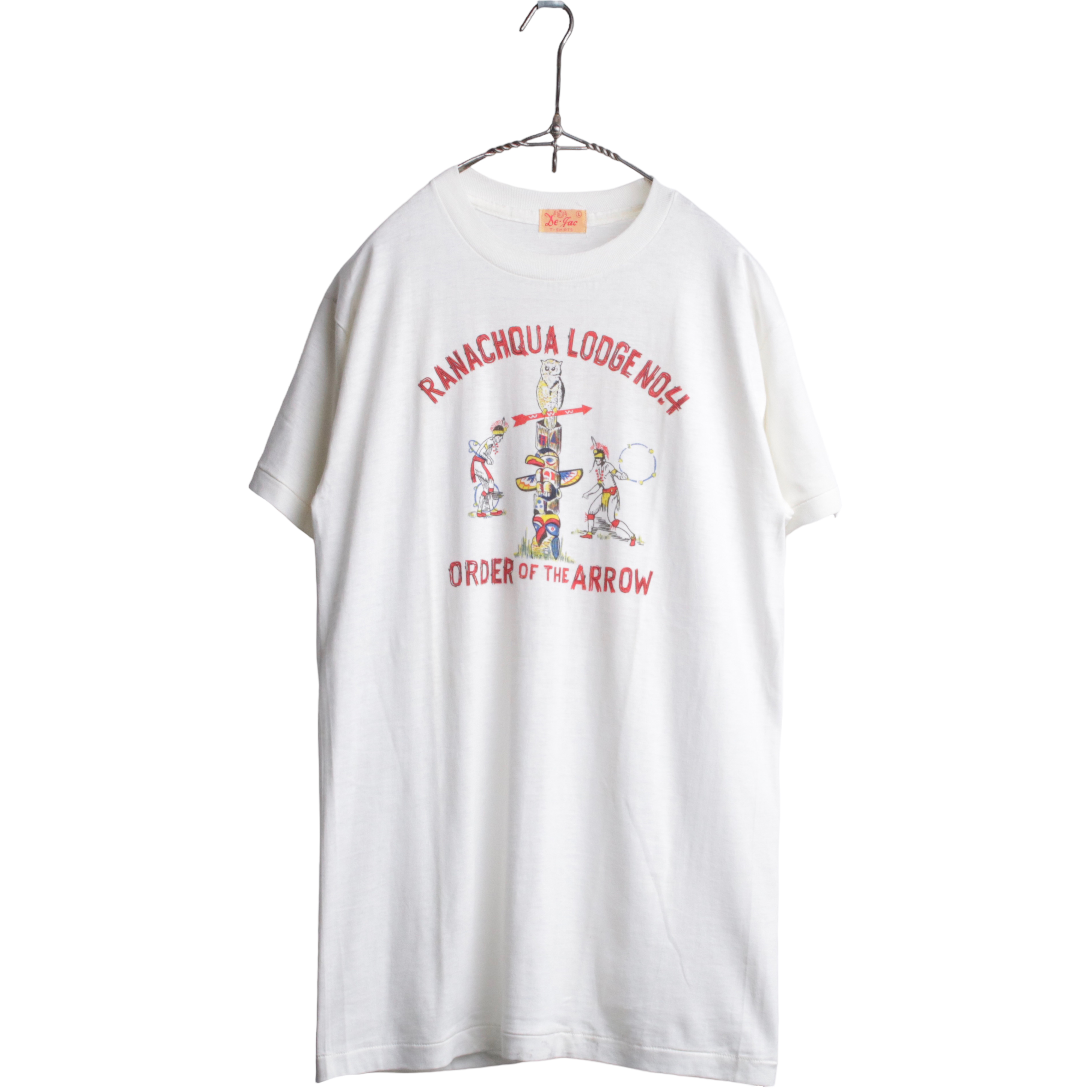 50s 60s De-Jac RANACHQUA LODGE NO.4 ORDER OF THE ARROW Tシャツ トーテムポール 染み込み L