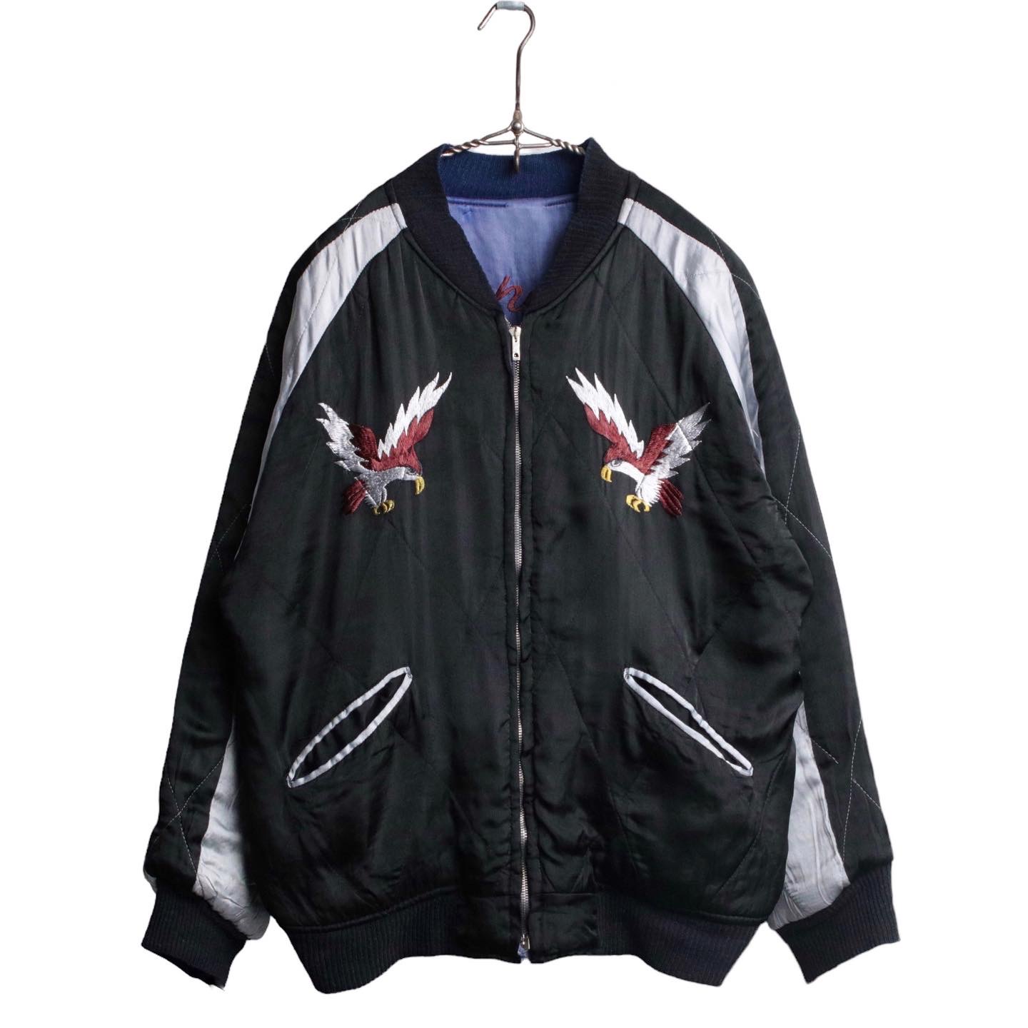 50s Japan スーベニアジャケット スカジャン 虎&鷹刺繍 SPEEDジッパー L程