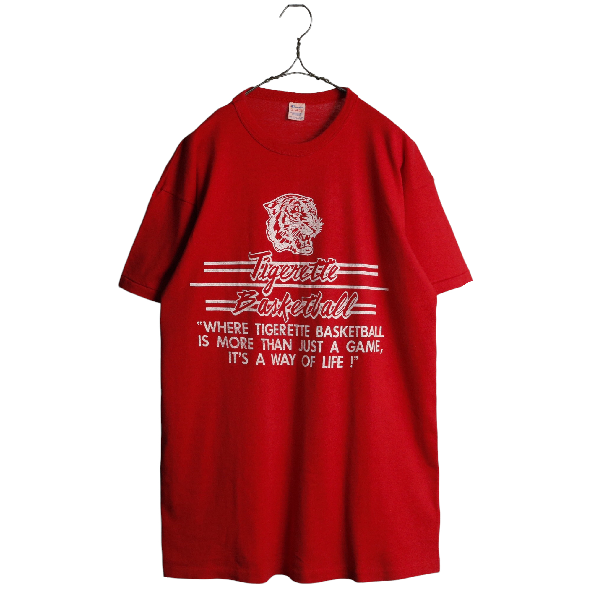 80s ヴィンテージ Champion チャンピオン 6連 カレッジプリント Tシャツ トリコタグ 赤 レッド XL
