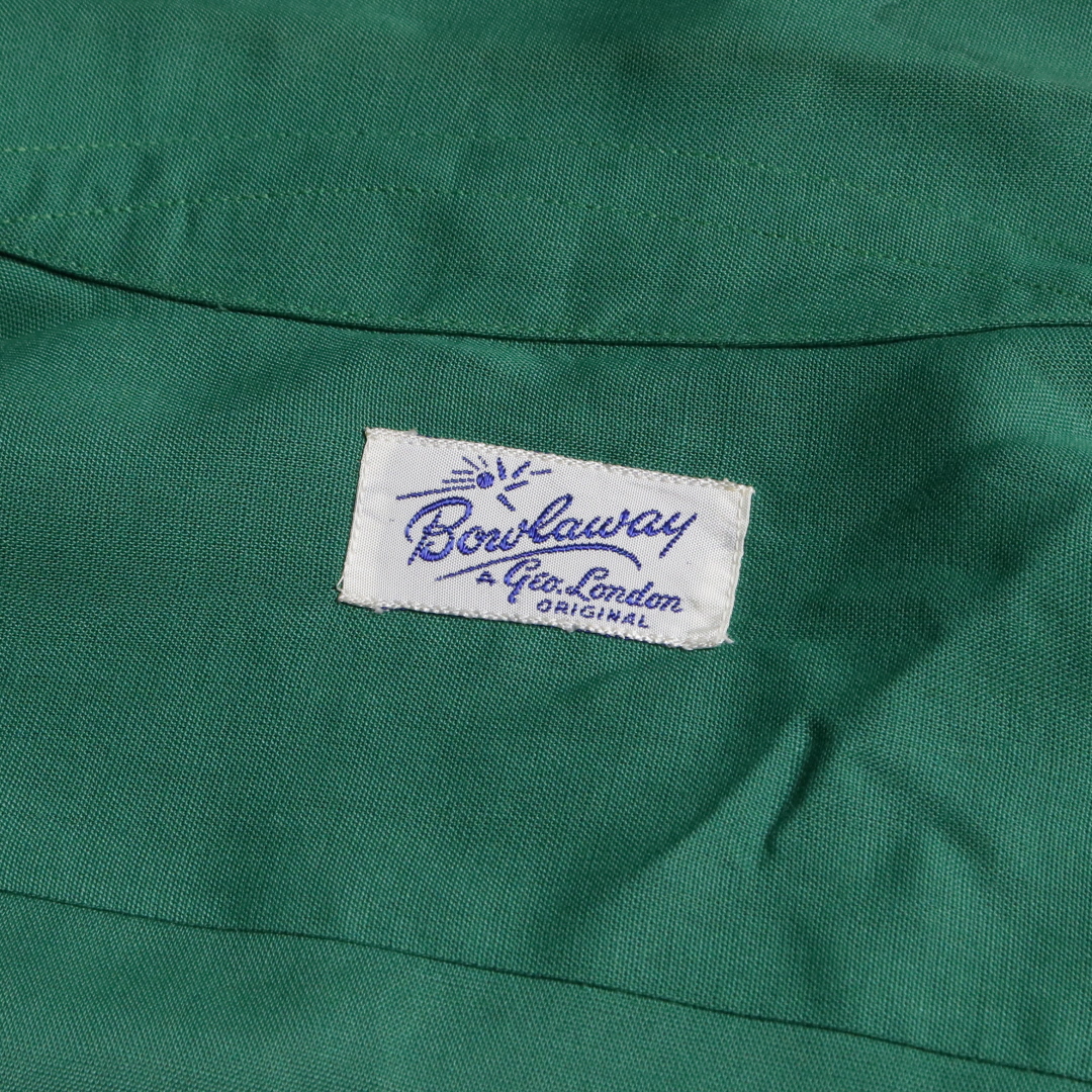 50s Bowlaway L/S レーヨンボウリングシャツ バックチェーン ラウンド 袋襟 M 15-15 1/2