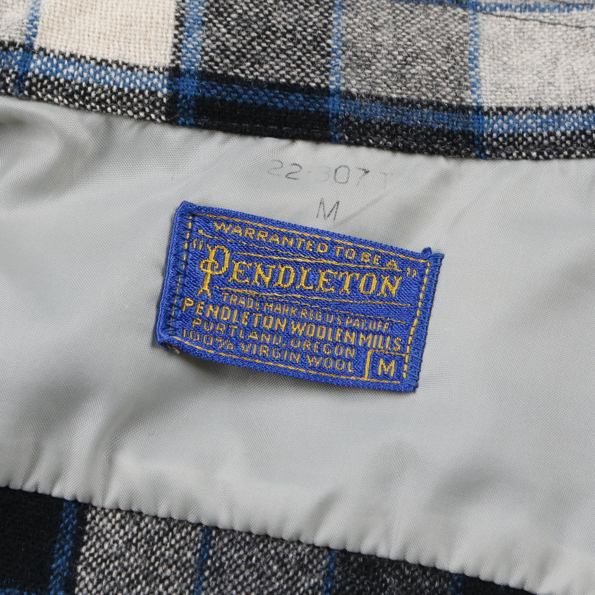 50s ヴィンテージ PENDLETON ペンドルトン オープンカラーシャツ ウールシャツ トップループ フラップ付き ブロックチェック 黒 ブラック  青 ブルー 生成り ベージュ M