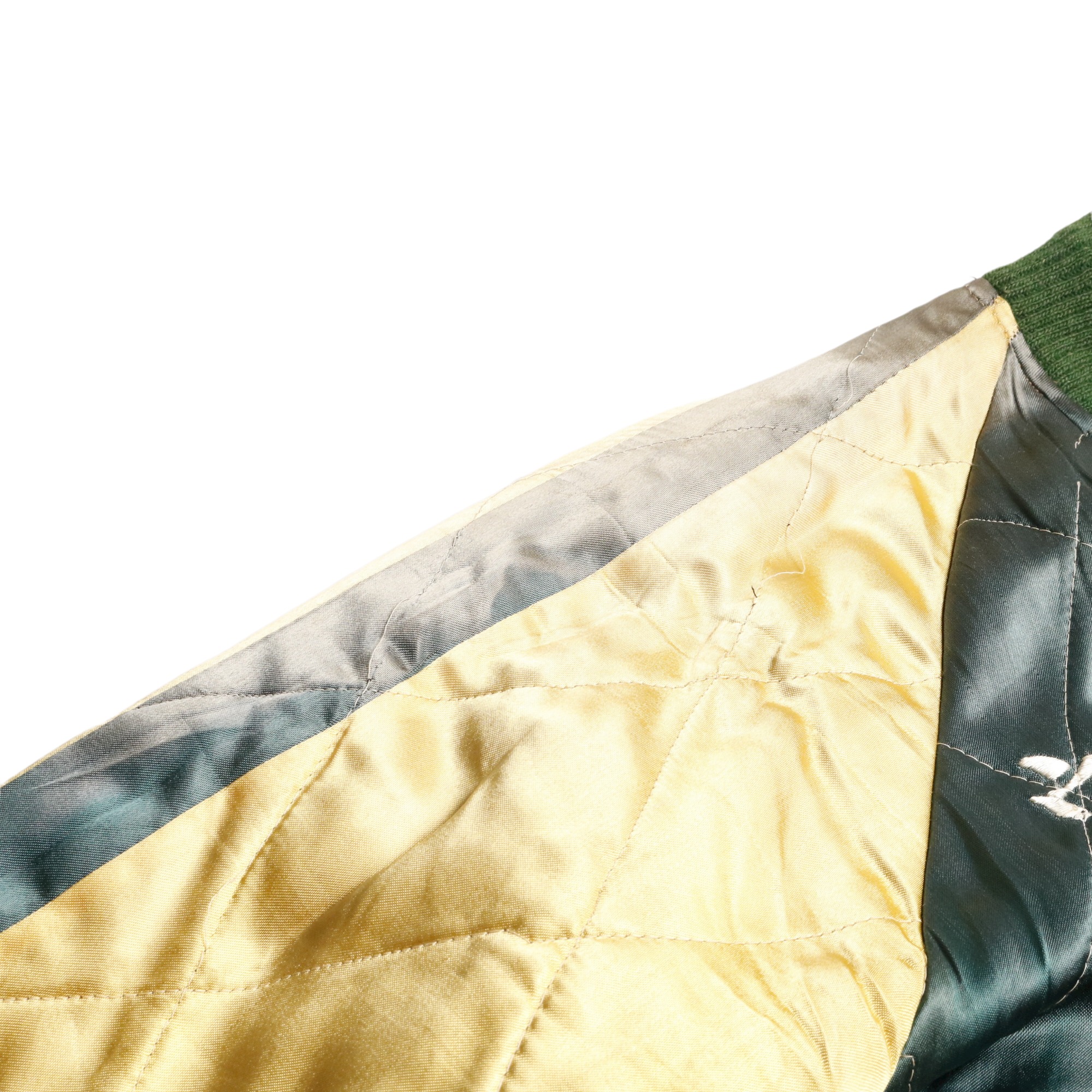 50s ヴィンテージ JAPAN スーベニアジャケット スカジャン 大鷹 虎 カタカナ刺繍 ミツワジッパー リバーシブル ブルー シルバー グリーン  ゴールド 青 銀 緑 金 S程