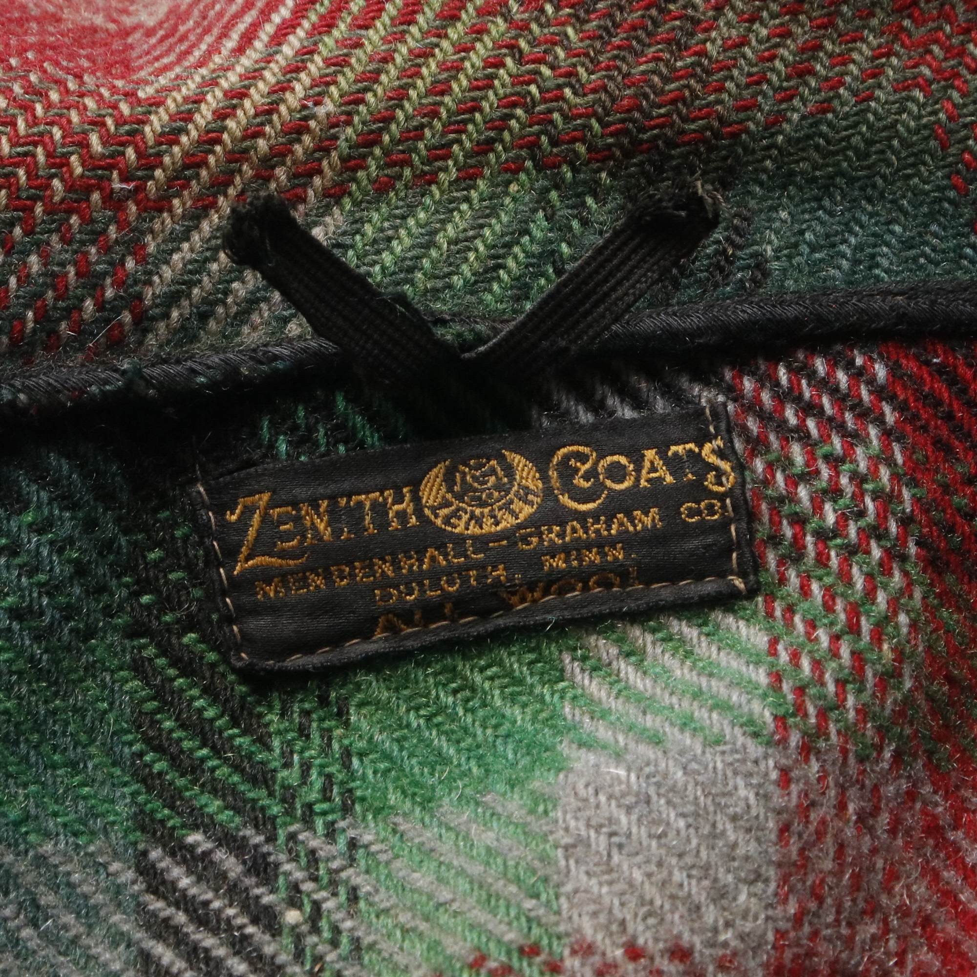 40s ヴィンテージ ZENITH COATS ゼニスコート チェック ウール Pコート 4つポケット 赤 緑 黒 S程