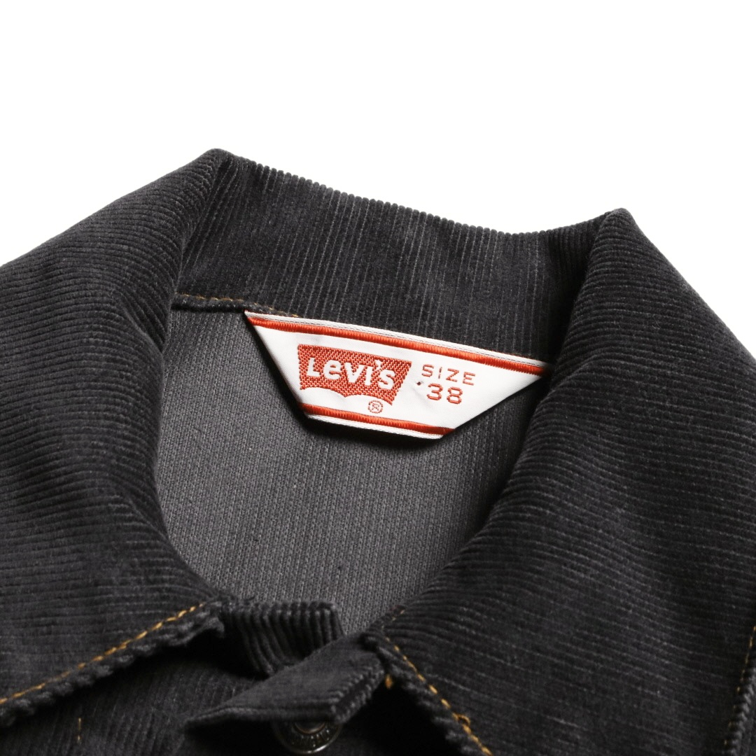 70s Levi’s リーバイス 70505 コーデュロイ トラッカージャケット ワッペンカスタム ボタン裏刻印52 ブラック 黒 38