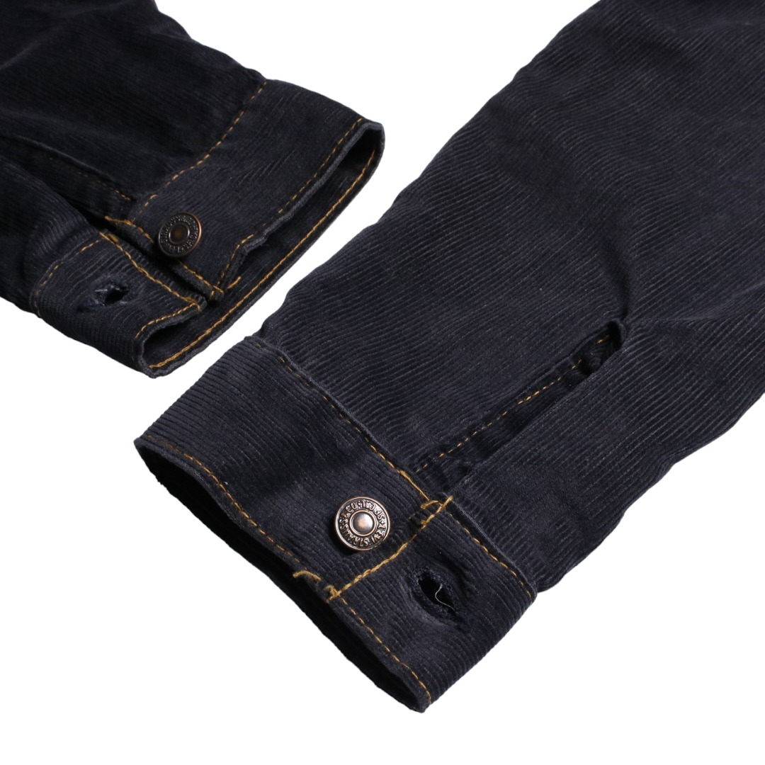 70s Levi’s リーバイス 70505 コーデュロイ トラッカージャケット ワッペンカスタム ボタン裏刻印52 ブラック 黒 38