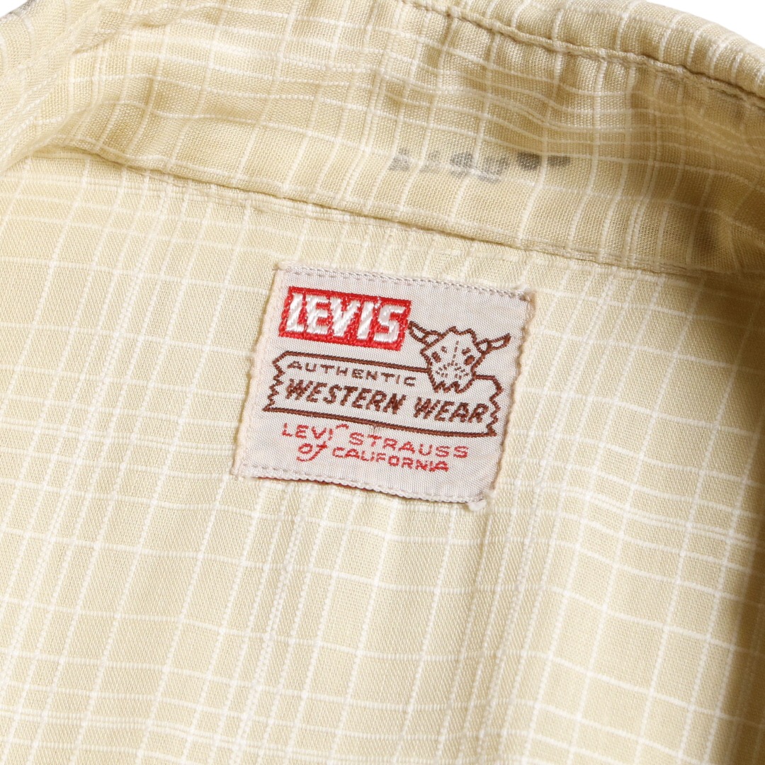 50s Levis リーバイス ショートホーン コットンウエスタンシャツ 織り柄 トップスナップ 15程