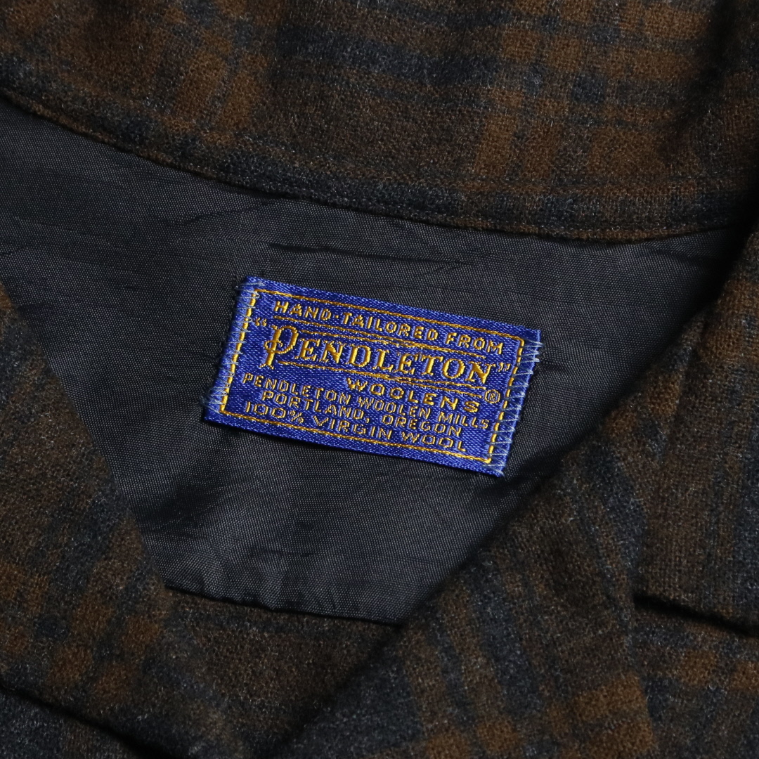 50s PENDLETON ペンドルトン オープンカラー ウールシャツ フラップ 黒 茶色 XL程