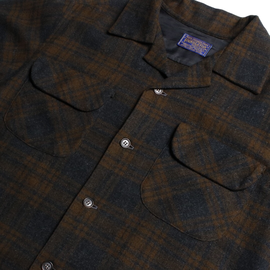 50s PENDLETON ペンドルトン オープンカラー ウールシャツ フラップ 黒