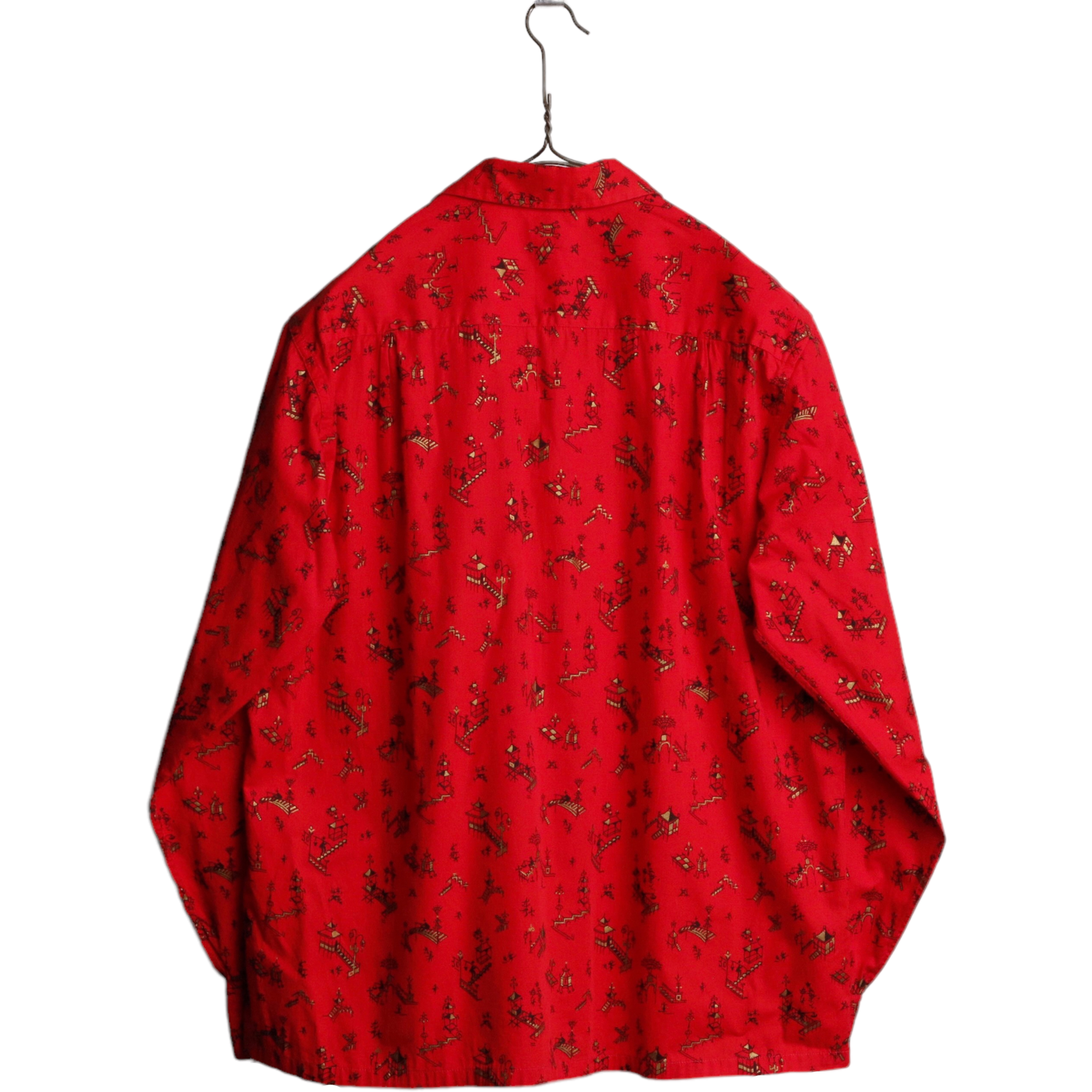 60s ヴィンテージ PILGRIM ピルグリム 総柄 コットン オープンカラーシャツ 赤 レッド M