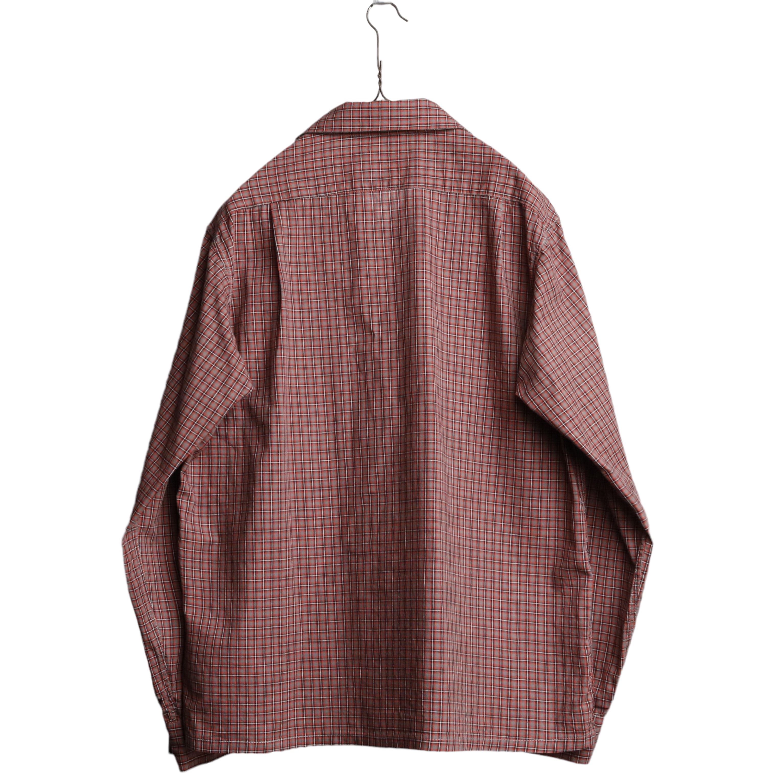 40s ヴィンテージ California カリフォルニア オープンカラーシャツ ロングポイント 開襟 袋襟 コットン 長袖 赤×黒×グレー レッド  ブラック M