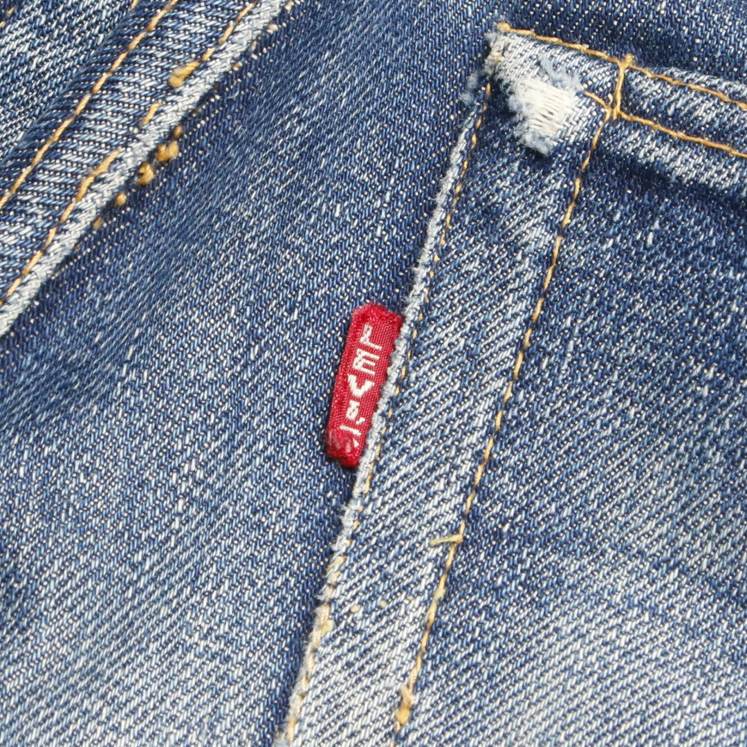 濃紺色落ち極上90s オールド DENIME 501XX 革パッチ 極上濃紺 激ヒゲ